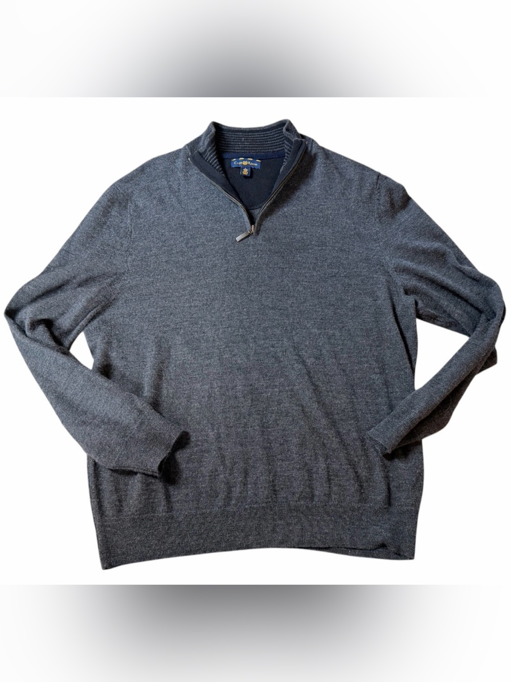 Club Room Men's Zip Mock Neck Merino Wool Blend Sweater  - Charcoal Large